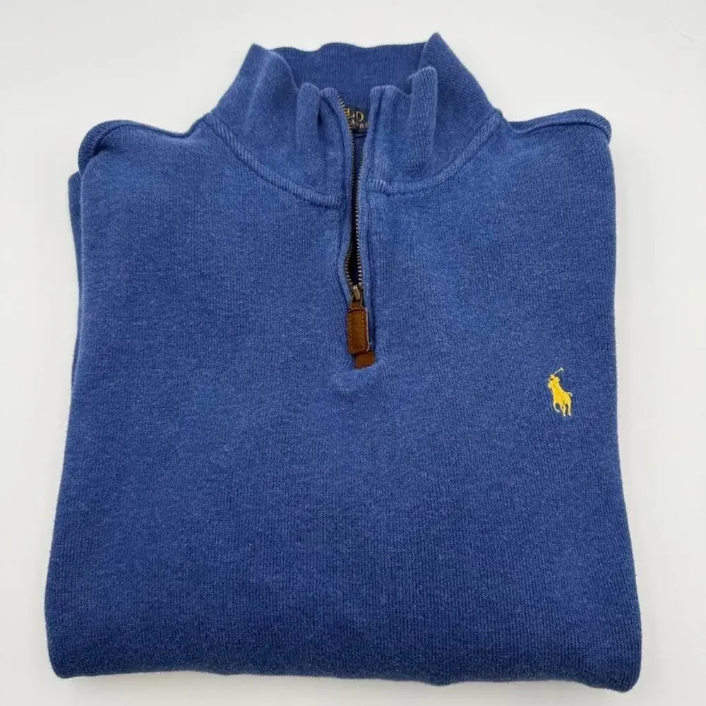 Polo Ralph Lauren Quarter Zip Sweater Mens Medium Blue Cotton